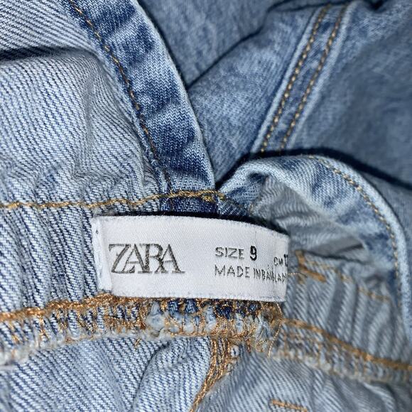 Zara Girls Denim Dungaree Jumpsuit Wide Leg Pockets Open Back Size 9 - Picture 11 of 12